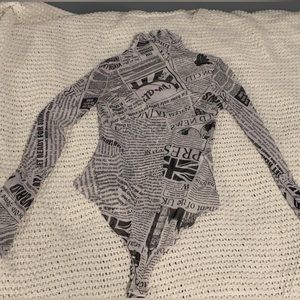 News pattern sheer body-suite
